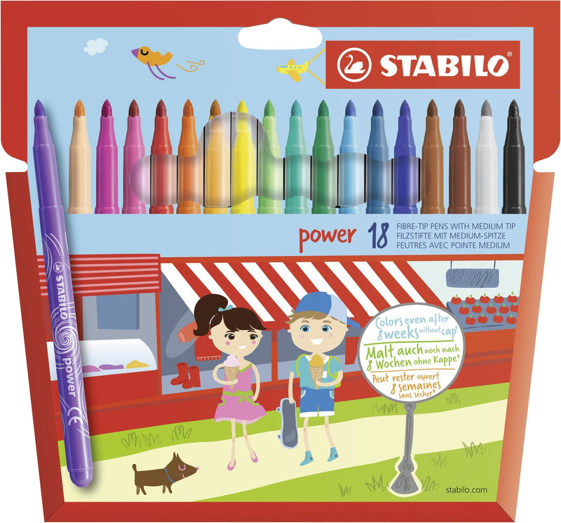 Stabilo Power Pack 18 Markers Colours - Punta Media 2MM - Ink Washable - Capuchon Ventilado - Colours Surtidos