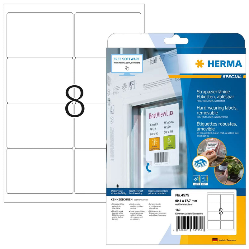 Herma Láminas-etiquetas A4 99.1X67MM White Despegable 160ST.