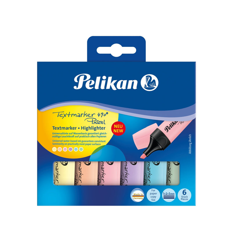 Pelikan Textmarker 490 Pack 6 Marcadores Fluorescentes Pastel - Ergonomico - No Traspasa Paper - Colours Surti