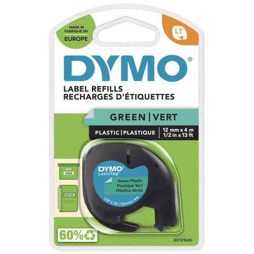 Dymo Tape Rotuladora Self-adhesive Plastic Negro-verde 12MM X 4 Metres Rotuladoras Letratag — image 1