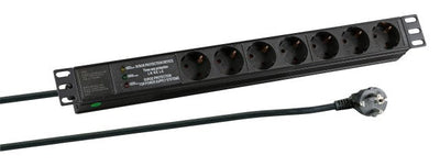Power Strip Plugs Rack 19 1U, 7 Sockets Cee 7/3, Aluminium Black — image 1