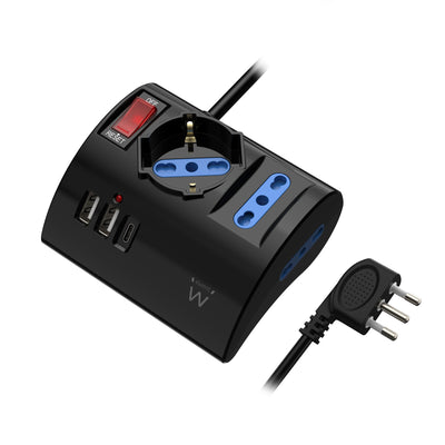 Ewent Power Strip With 6 Sockets Desktop - 2 Sockets L + 1 Socket L/F (schuko) - 2x USB-A - 1x USB-C - Plug It — image 1