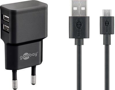 Goobay Set Of Charging Dual Micro-usb 18 Watts Charger Black 2,4A, Cable 1 Tape Measure USB-A Micro-usb 44984 — image 1