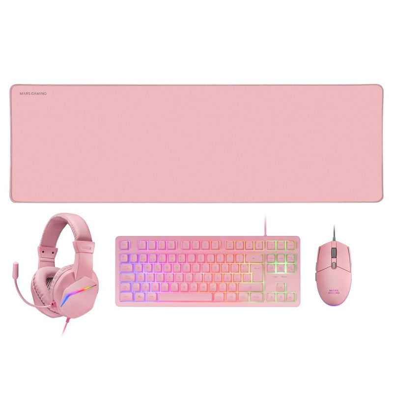 Mars Gaming Combo Pack MCPRGB3 Pink Mouse Pad XXL + Keyboard Tkl H-mech Frgb + Mouse RGB Flow With Up To 3200D