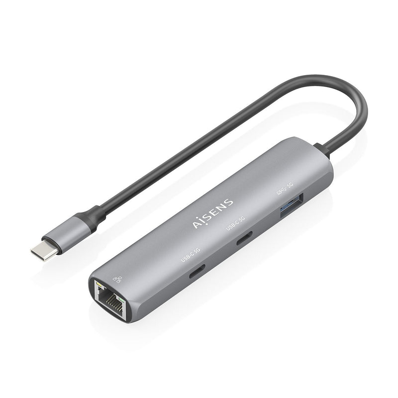 Aisens Dock USB-C a Ethernet Gigabit + Hub 2x USB-C + 1x USB-A, Grey 15CM