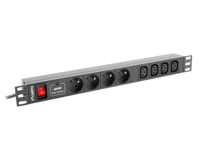 Lanberg Unit Distribución Power PDU-04E04I-0200-IEC-BK 4*SCHUKO 4*IEC C13 Power Max. 2500W 16A 1U — image 1