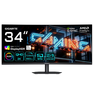 Gigabyte Monitor Gaming MO34WQC36 Curved 34 Wqhd - 3440 X 1440, 360HZ, 0.03MS, Kvm, 300 Cd/M², Freesync Premiu — image 1