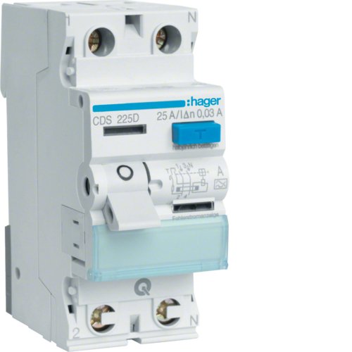 Hager Fi-interruptor 2POLOS 6KA 25A CDS225D ** 30MA Type a Quickconnect
