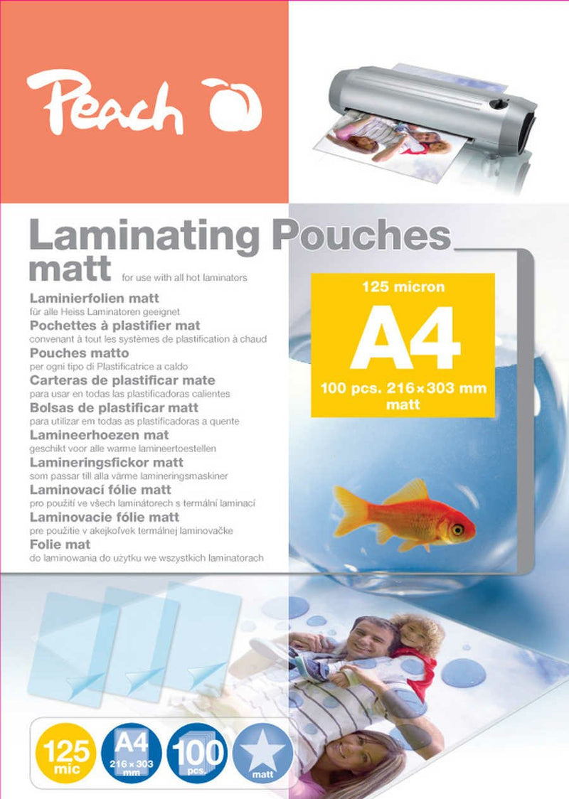 Peach Estuches Plastificar A4, 125 Mic, Matte 100 Pieces