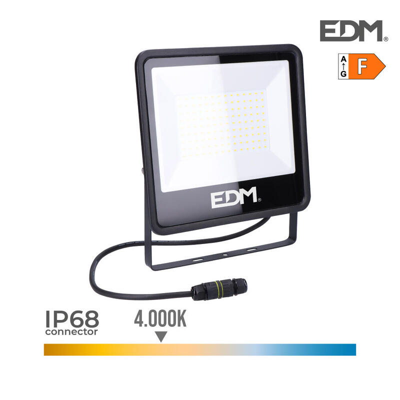 EDM Foco Projector LED 100W 8200LM 4000K Light Dia Black Series 24,6X22,8X2,9CM
