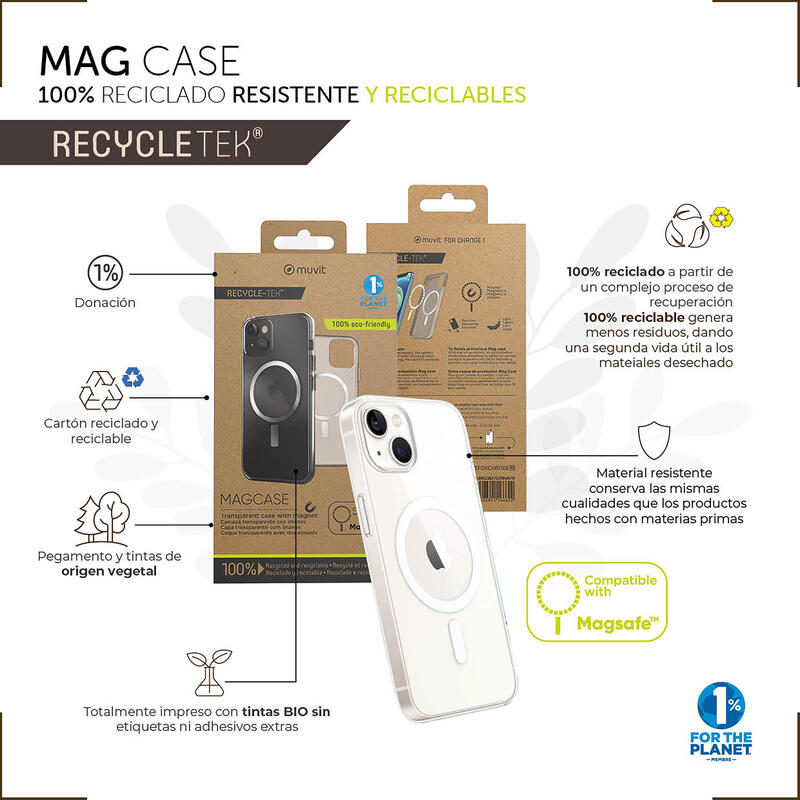 Muvit For Change Case Recycletek Magsafe Compatible With Apple Iphone 14 Pro Transparent