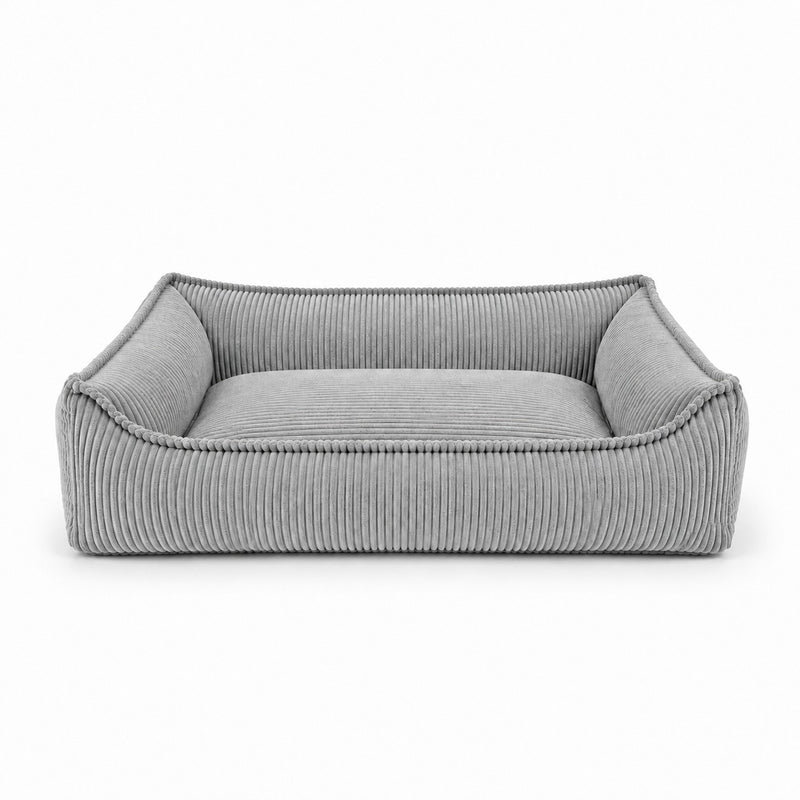 Nino Corduroy Dog Basket Bed with Removable Cover – Cloud Grey, S