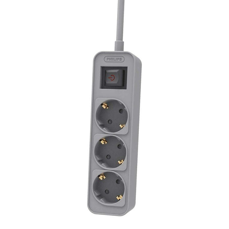Philips Power Strip With Switch CHP2134G 3 Sockets Power Cable 1.5M Grey