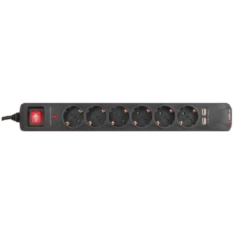 Riello Power Strip Thunder 6002 USB 6 Sockets Schuko Maxima Power 250V/16A Maximo Voltaje 6000V Button Or