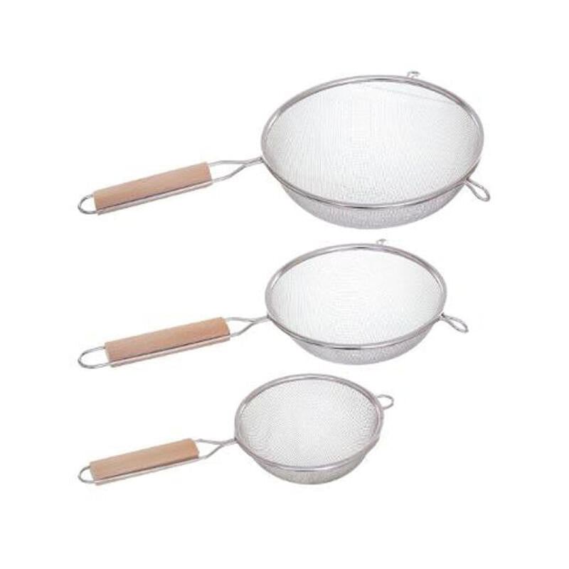 Set 3 Coladores Inoxidable + Wood Ø12CM/16CM/20CM