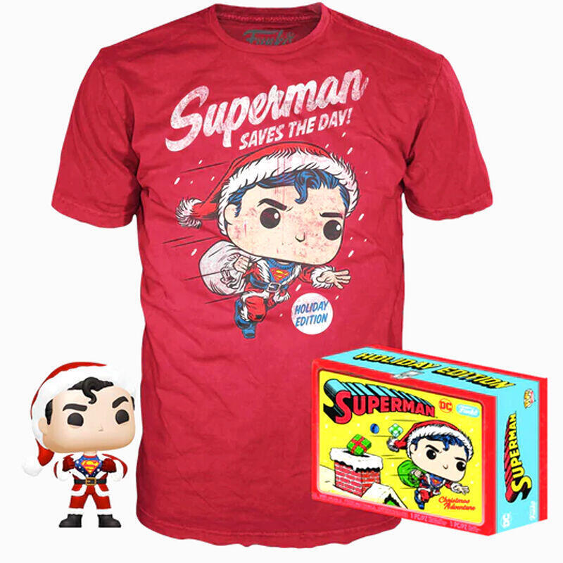 Set Figura Pop & Tee DC Comics Superman Exclusive Flocked Tamaño M