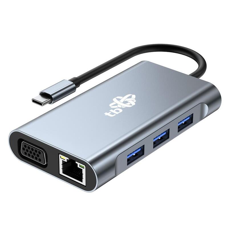 TB ! 8IN1 Adapter USB C HDMI X2 USB VGA RJ45 Pd