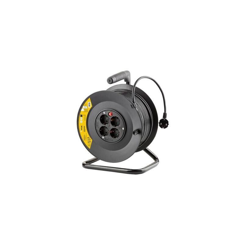 Technik Enrollacable 4 Sockets 50M Black + Switch